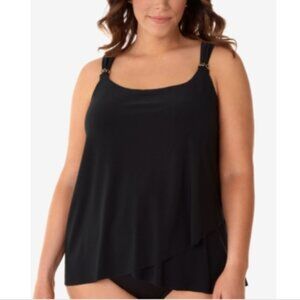 Miraclesuit Plus Size Razzle Dazzle Asymmetrical-Drape Tankini Top - Black 20W
